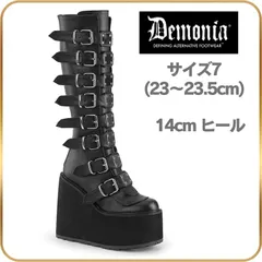 23 23.5 cm demonia デモニア 厚底 ブーツ ロング ロングブーツ 厚底ブーツ ウェッジソール 14cm ヒール 黒 ブラック ベルト 厚底靴 V系 ゴスロリ パンク 衣装 靴 ファッション SWING-815のサムネイル