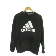 アディダス adidas トレーナー スウェット L 黒 ブラック 長袖 クルーネック ロゴプリント /MN18 ■ECA005