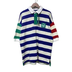 【中古】　UNITED COLORS OF BENETTON　ラガーシャツ　半袖　シャツ　トップス　ハーフボタン　ボーダー　ワンポイント　ブランドロゴ　ワッペン　オーバーサイズ　イタリア製　古着　/0113のサムネイル
