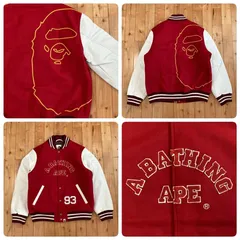 ★新品★ XL Giant Ape Head 袖レザー スタジャン a bathing ape BAPE leather varsity jacket エイプ ベイプ アベイシングエイプ sa5654のサムネイル