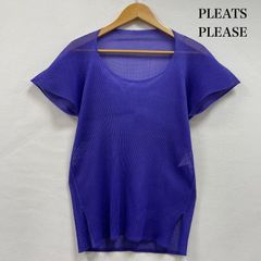 新品同 プリーツプリーズ ◇横プリーツ◇チュニックカットソー 紫×黒 M