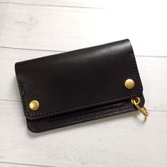 ミドルトラッカーウォレット ブラック 丘染 三層 真鍮 茶芯