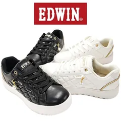 EDWIN エドウイン EDW-4376 レディース スニーカー キルティングデザイン 軽量 パールチャーム 大人可愛い コートカジュアルスニーカー スタイルアップ デイリー ブラック ホワイト /HC/STのサムネイル