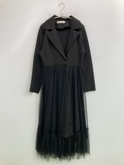 new fashion ワンピース M ブラック チュール 無地 長袖 ロング・マキシ丈 フレア レディース