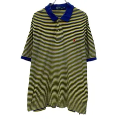 90s POLO by RALPH LAUREN 半袖 ポロシャツ 2XB イエロー ブルー ポロバイラルフローレン ハーフボタン 90年代 ポニー刺繍 夏物 a805-6612