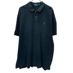 90s POLO by RALPH LAUREN 半袖 ポロシャツ XXL ブラック ポロバイラルフローレン ハーフボタン 90年代 ポニー刺繍 夏物 a805-6621