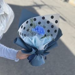 ブルー系 プリザーブドフラワー 花束 テディベア付き - メルカリ