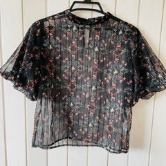 GRACE CONTINENTALカクテル刺繍 チュール 半袖ブラウス ブラック 