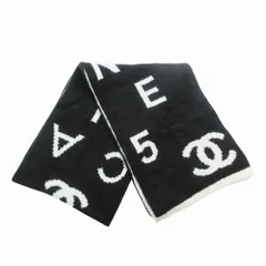 CHANEL ココマーク ロゴ マフラー カシミヤ ウール シルク ブラック アイボリー 30×200cm レディース 【中古】 /TNT