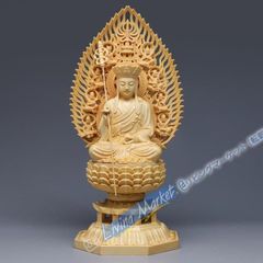 阿弥陀如来像舟形 阿弥陀如来 舟形 天然檜 2.5寸 木彫り 彫り 仏像 