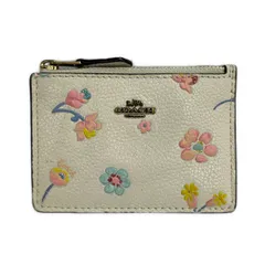 COACH(コーチ) コインケース - C2847 アイボリー×ピンク×マルチ 花柄/キーリング付き/パスケース付き レザー
