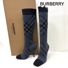 Burberry チェック柄 ソックスブーツ ロングブーツ - メルカリ