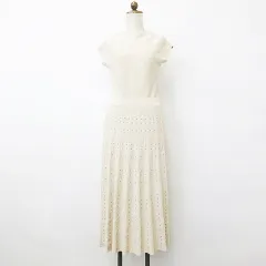 セルフォード CELFORD ニット ワンピース ロング フレアー ボートネック フレンチスリーブ インナーキャミ ベージュ 38