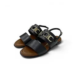 フェラガモ FERRAGAMO Chaim 10 サンダル 靴 シューズ レザー ブラック 黒 ゴールド 未使用 ガンチーニ スリングバック フラットのサムネイル