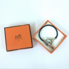 HERMES エルメス グレナン ブレスレット ブラック×シルバー レザー T2 