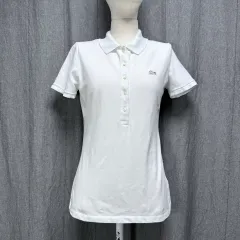LACOSTE ロゴ レディース スリムフィット 白 ホワイト カラー 夏 半袖 Tシャツ