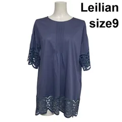 □ レリアン Leilian チュニックブラウス 半袖 カットワークレース プルオーバー ラウンドネック コットン 9 M 9号 レディース S6E430のサムネイル