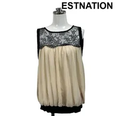 □ エストネーション ESTNATION ギャザータンクトップ 半袖 ノースリーブ ラウンドネック シアー レース 花柄 M 9号 レディース S6E465のサムネイル