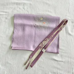 T554【美品】帯揚げ 帯締め セット 薄紫　パープル系　鮮やか　花　正装用 着物 女性 婦人 レディース 和装小物 和装 着物 留袖 訪問着 振袖　kimono #きもの猫田