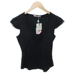 レッド ヴァレンティノ RED VALENTINO タグ付き ノースリーブ カットソー フラワー コサージュ コットン シルク混 42 黒 ブラック 0517のサムネイル