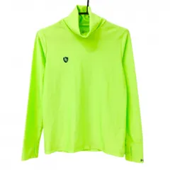 【美品】パーリーゲイツ 長袖タートルネックシャツ 蛍光グリーン×ネイビー 胸ロゴ レディース 1(M) ゴルフウェア PEARLY GATES