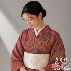 夏物 浴衣 小紋 着物 中古 ポリエステル あじゃん 縦縞模様 生成色 