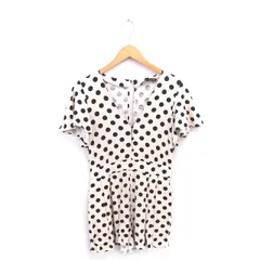ザラ ZARA オールインワン サロペット パンツ ショートカット ドット 水玉 背空き 半袖 S ベージュ ブラック 薄茶 黒 /TT 
