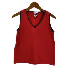【中古】　TOMMY JEANS　タンクトップ　ノースリーブ　トップス　ピチT　Vネック　無地　ワンポイント　刺しゅう　古着　/1953のサムネイル