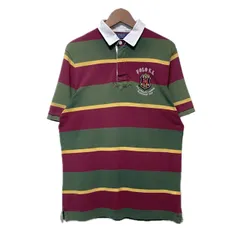 【中古】　POLO  RALPH LAUREN　ラガーシャツ　半袖　シャツ　トップス　ハーフボタン　ボーダー　ワンポイント　ブランドロゴ　ワッペン　刺しゅう　COSTOM FIT　古着　/0113
