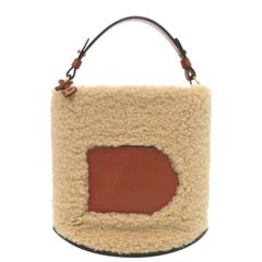 美品 デルボー Pin パン ミニ バケット テディ シアリング シープファー レザー ブラウン ベージュ ハンドバッグ 1362 DELVAUX
