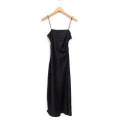 ザラ ZARA ノースリーブ ドレス キャミワンピース ロング丈 サイドギャザー スリット 無地 光沢 XS ブラック 黒 /FT5