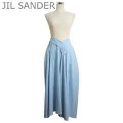 美品 JIL SANDER ジルサンダー プリーツ ロングスカート マキシ丈 ストレッチ ウール×ナイロン ライトブルー サイズ34 レディースのサムネイル