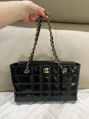 CHANEL ショルダーバック ダブルチェーン2way ブラック エナメル 