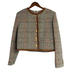 TOMMY HILFIGER トミーヒルフィガー SAMPLE 24AW TWEED WOOL MIX CHECK CREW JACKET ツイードジャケット 36 ブラウン 15437のサムネイル