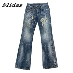 00s Midas ミダス パイソン ラメ コーティング フレア デニムパンツ お兄系 y2k M BLU/ブルーのサムネイル