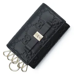 グッチ 388682 リボン シグネチャー シマレザー ブラック 6連 キーケース ゴールド金具 箱付 GUCCI（新品・未使用品）