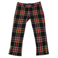 Tricom de Galson Tricot COMME des GARCONS 골드 버튼 타탄 체크 크롭 팬츠 블랙 멀티 S