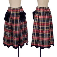 Tricom De Garson Tricot COMME des GARCONS 퍼 포켓 체크 프린트 로즈 재가드 스커트 블랙 레드 타 S위