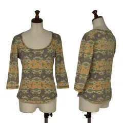 ヴィヴィアンウエストウッド レッドレーベルVivienne Westwood Red Label コットンオーブチェーンプリント七分袖カットソー 緑紫からし3のサムネイル