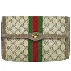 本物 グッチ GUCCI オールドグッチ シェリーライン GGスプリーム クラッチバッグ セカンドバッグ ベージュ Sherry Line バッグ 中古・