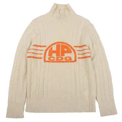 コムデギャルソン オムプリュスCOMME des GARCONS HOMME PLUS ラインロゴプリントハイネックケーブルニットセーター アイボリーMのサムネイル