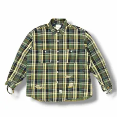 参考上代30800円 BOWWOW REPAIR AGEING FLANNEL SHIRTS リペア エイジング フランネルシャツ 長袖シャツ バウワウ BW2302-RAFS グリーン XL （15917M）のサムネイル