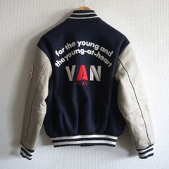 VAN JACKET スタジャン 袖レザー アーチロゴ ネイビー Lサイズ - メルカリ