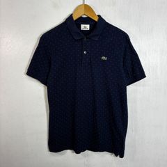 ラコステ Lサイズ ポロシャツ ドッド柄 ネイビー 胸ロゴ 青 半袖