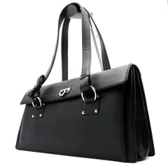 美品 Salvatore Ferragamo サルヴァトーレ フェラガモ ガンチーニ ショルダーバッグ ハンドバッグ トートバッグ ブラック 黒 本革 レザー フラップ 肩掛け フォーマル 通勤 夏のボーナス ご褒美 夏休み サマーギフト