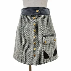 未使用品◇LOUIS VUITTON ルイヴィトン 23AW ウール ポリエステル レザー切替 裏地モノグラム ツイードスカート ブラック ホワイト 36 イタリア製 正規品 レディース 保存袋付きのサムネイル