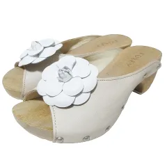 フォクシー FOXEY 美品 FLOWER WOODEN SHOES サンダル サボ 花クリップ ベージュ S 約21.0～21.5cm IBO58 Xのサムネイル