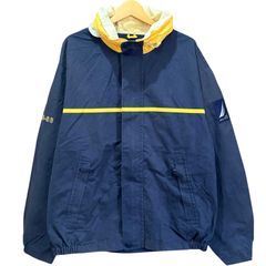 90年代 NAUTICA ノーティカ NS-83 セーリングジャケット コットン×ナイロンジャケット メンズXL 古着 ネイビー 紺色 イエロー 黄色 マウンテンパーカー アウトドア ナイロンジャケット MS1292
