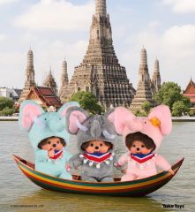 タイ限定の象モンチッチぬいぐるみと象ベビチッチキーチャンセット(青