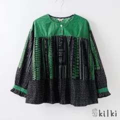 KILKI キルキー シャツ ブラウス ジャック 長袖 レディース 襟なし 黒 綿100 袖 フリル 春 夏 ゆったり 通気性 手書き レトロ coco made コラボ かわいい おしゃれ 大人  ギフト プレゼント 6S-B01 Kl018のサムネイル
